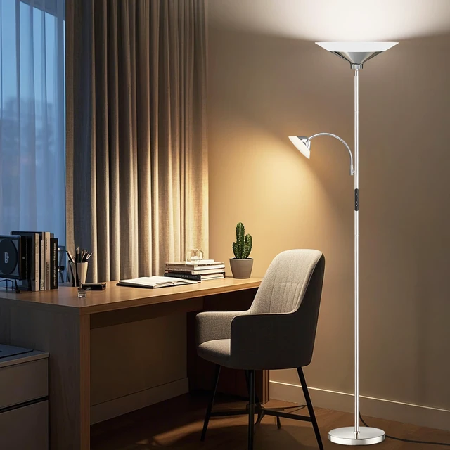 Alt view image 7 of 7 - Metallic Sliver Torchiere Floor Lamp, 2 Way 72'' Dimmable LED Standing lamp with Rmote, Multi Color Temps, 34W Tall Light with Independent Control for Living Room Bedroom Office Reading