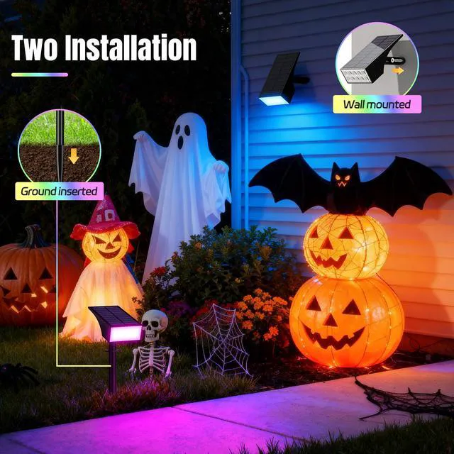 Alt view image 2 of 7 - Solar Spot Lights Outdoor Color Changing 6 Pack Halloween Spotlights IP65 Waterproof, Auto On/Off LED Powered Yard Garden Flood Solar Light for Outside Pathway Wall Tree Lawn Uplights Lights