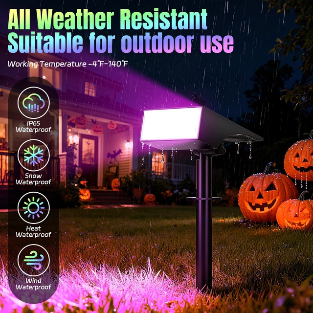 Alt view image 4 of 7 - Solar Spot Lights Outdoor Color Changing 6 Pack Halloween Spotlights IP65 Waterproof, Auto On/Off LED Powered Yard Garden Flood Solar Light for Outside Pathway Wall Tree Lawn Uplights Lights