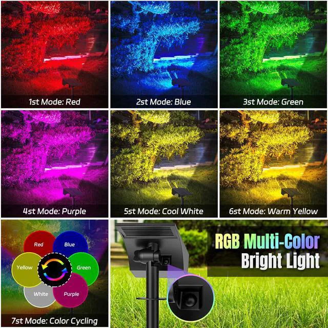 Alt view image 3 of 7 - Solar Spot Lights Outdoor Color Changing 6 Pack Halloween Spotlights IP65 Waterproof, Auto On/Off LED Powered Yard Garden Flood Solar Light for Outside Pathway Wall Tree Lawn Uplights Lights