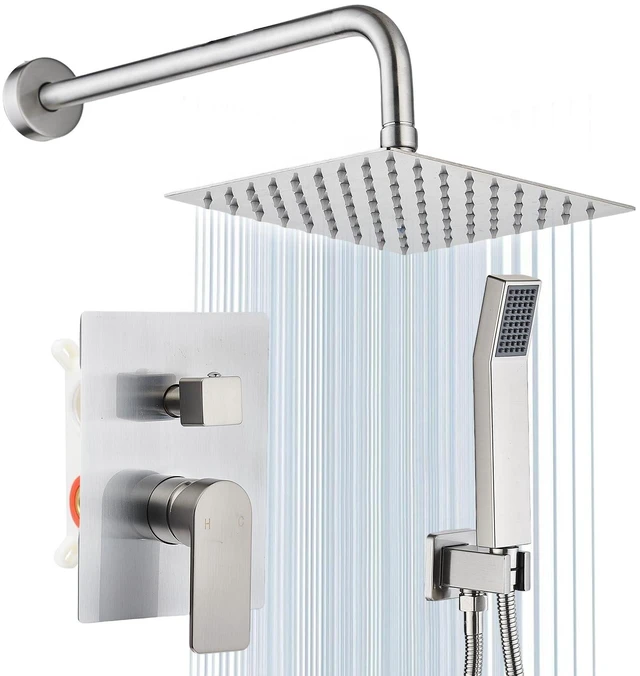Main image of Shower Faucet Set With 8" Shower Head And Handheld Brushed Wall Mounted Shower System Valve Include 2 Function