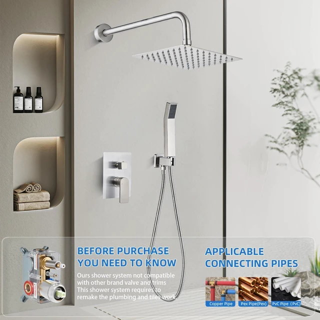 Alt view image 2 of 7 - Shower Faucet Set With 8" Shower Head And Handheld Brushed Wall Mounted Shower System Valve Include 2 Function