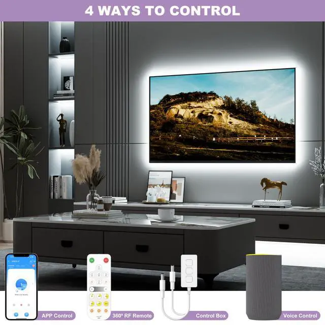 Alt view image 3 of 7 - COB LED Strip Lights 65.6ft/20m,UL-Listed CRI 90+ Dimmable 6000K Daylight White Super Bright,with APP Control/RF Remote,Work with Alexa/Google,for Cabinet/Bedroom/Kitchen DIY Lighting Projects