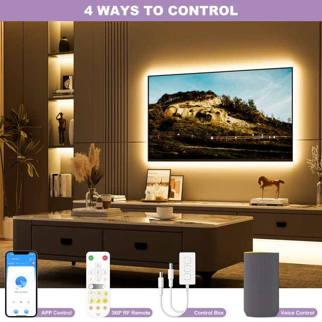 Alt view image 3 of 7 - COB LED Strip Lights 65.6ft/20m,UL-Listed CRI 90+ Dimmable 3000K Warm White Super Bright,with APP Control/RF Remote,Work with Alexa/Google,for Home/Cabinet/Bedroom/Kitchen DIY Lighting Projects