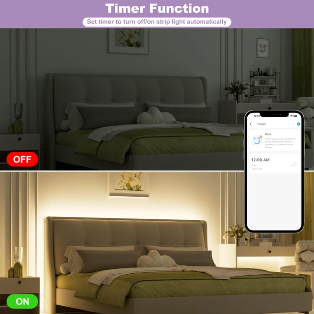 Alt view image 4 of 7 - COB LED Strip Lights 65.6ft/20m,UL-Listed CRI 90+ Dimmable 3000K Warm White Super Bright,with APP Control/RF Remote,Work with Alexa/Google,for Home/Cabinet/Bedroom/Kitchen DIY Lighting Projects