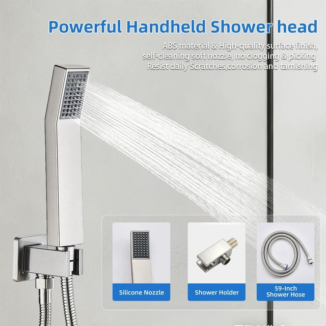 Alt view image 4 of 7 - Shower Faucet Set With 8" Shower Head And Handheld Brushed Wall Mounted Shower System Valve Include 2 Function