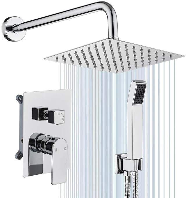 Main image of Shower Faucet Set With 8" Shower Head And Handheld Chrome Wall Mounted Shower System Valve Include 2 Function