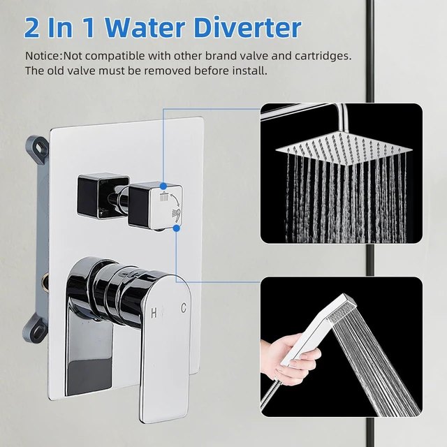 Alt view image 3 of 7 - Shower Faucet Set With 8" Shower Head And Handheld Chrome Wall Mounted Shower System Valve Include 2 Function