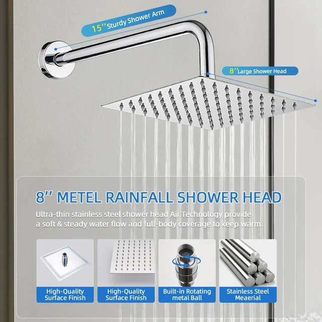 Alt view image 4 of 7 - Shower Faucet Set With 8" Shower Head And Handheld Chrome Wall Mounted Shower System Valve Include 2 Function