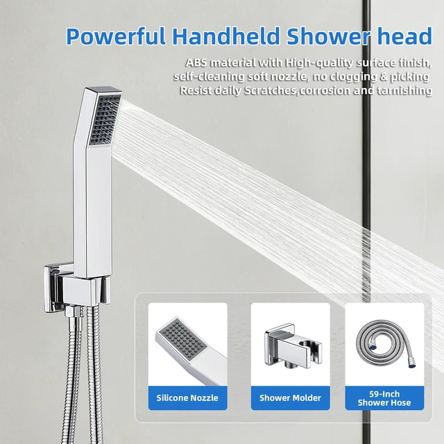 Alt view image 5 of 7 - Shower Faucet Set With 8" Shower Head And Handheld Chrome Wall Mounted Shower System Valve Include 2 Function