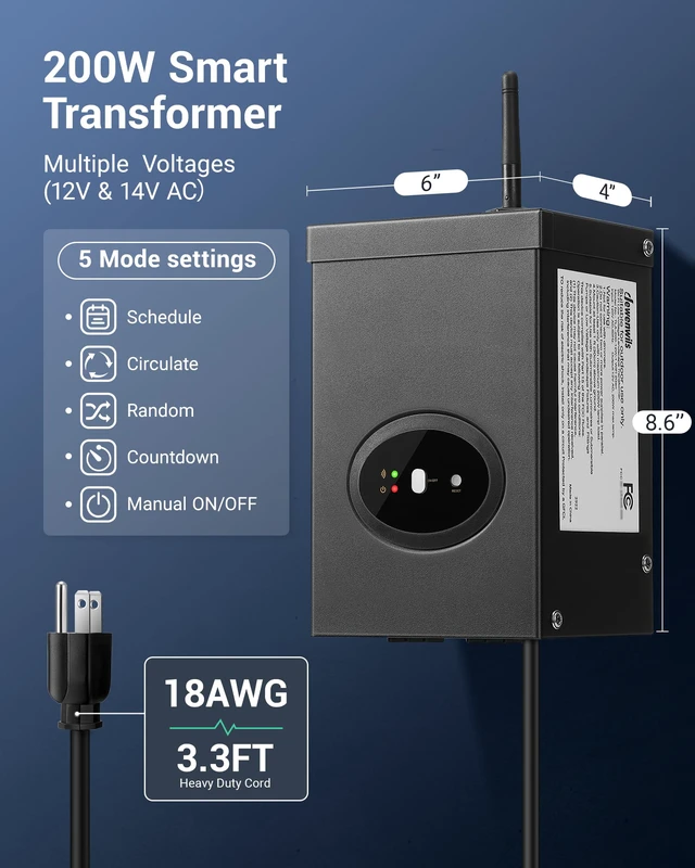 Alt view image 7 of 7 - 200W Smart Low Voltage Landscape Transformer, Waterproof, Schedule and Timer, Compatible with Alexa and Google Home, 120V AC to 12V AC for LED Landscape Lights, Outdoor Lighting, ETL Listed