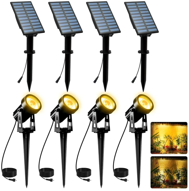 Main image of Christmas Solar Landscape Spotlights 4 Pack Warm White 3000K, Spot Lights IP65 Waterproof Outdoor Separated Panel with 9.8ft Cable, Garden Pond Light for Flag Driveway Walkway Patio Halloween