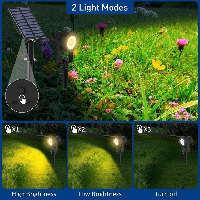 Alt view image 2 of 7 - Christmas Solar Landscape Spotlights 4 Pack Warm White 3000K, Spot Lights IP65 Waterproof Outdoor Separated Panel with 9.8ft Cable, Garden Pond Light for Flag Driveway Walkway Patio Halloween