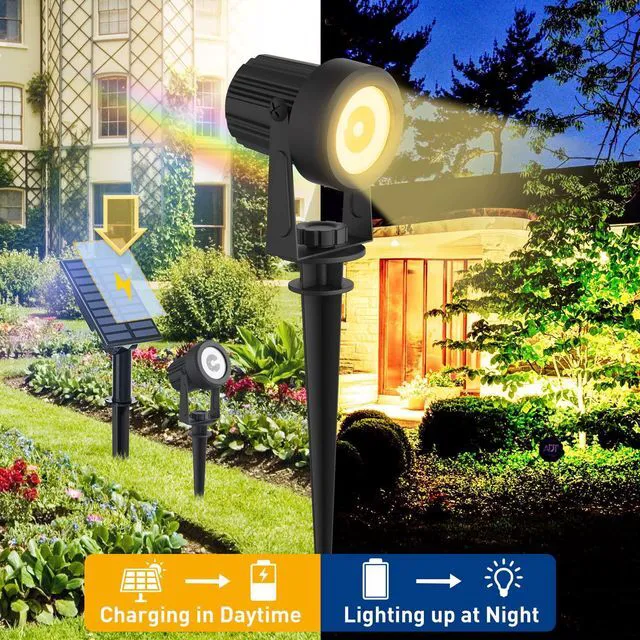 Alt view image 3 of 7 - Christmas Solar Landscape Spotlights 4 Pack Warm White 3000K, Spot Lights IP65 Waterproof Outdoor Separated Panel with 9.8ft Cable, Garden Pond Light for Flag Driveway Walkway Patio Halloween