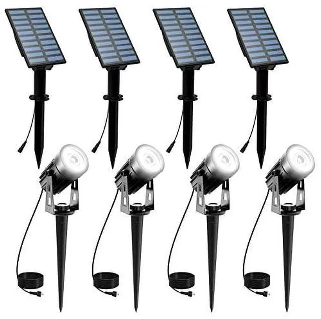 Main image of Solar Spot Lights Outdoor White Christmas 4 Pack IP65 Waterproof Landscape Spotlights 6000K Separate Panel with 9.8ft Cable Auto On/Off for Flag Pond Trees Driveway Garden Pathway Halloween