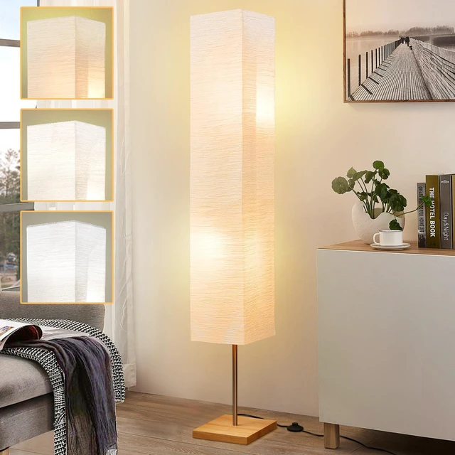 Main image of Floor Lamp for Living Room, Standing Lamp for Bedroom Column Tall Lamp Color Temperature Adjustable Corner Floor Lamp With Wood Base and Paper Shade(Bulbs Included)