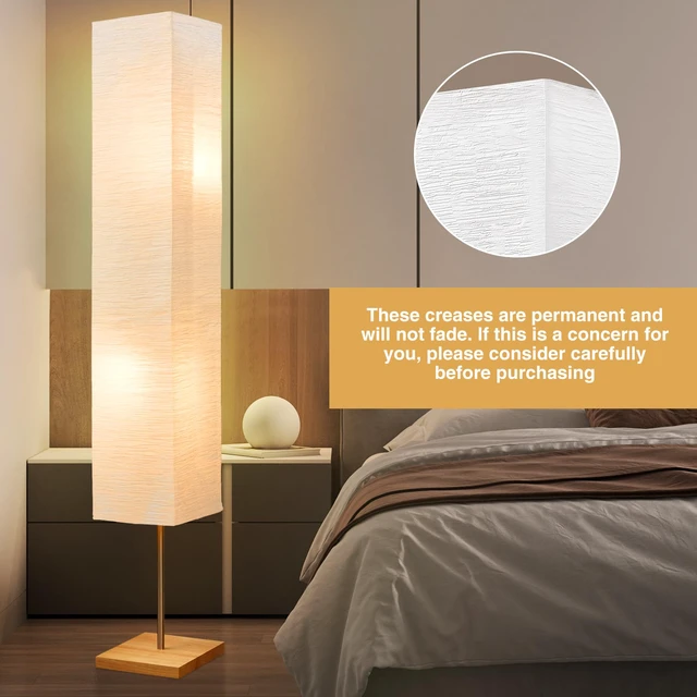 Alt view image 3 of 7 - Floor Lamp for Living Room, Standing Lamp for Bedroom Column Tall Lamp Color Temperature Adjustable Corner Floor Lamp With Wood Base and Paper Shade(Bulbs Included)