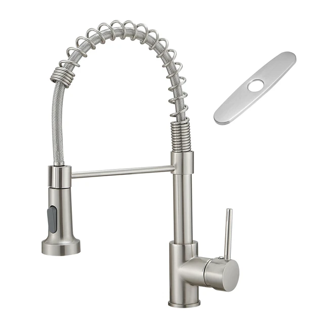 Main image of Kitchen Faucets with Deck Plate,Contemporary Single Handle Stainless Steel Brushed Nickel Pull Down Kitchen Sink Faucets