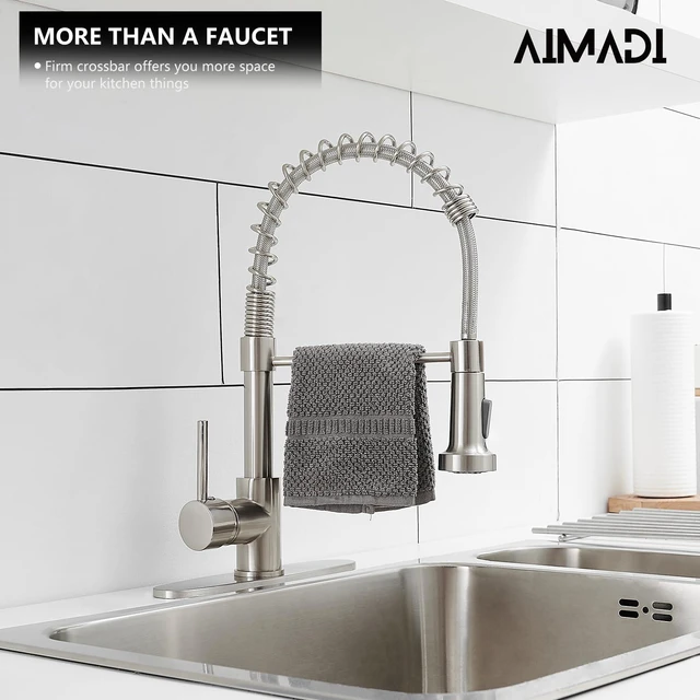 Alt view image 2 of 6 - Kitchen Faucets with Deck Plate,Contemporary Single Handle Stainless Steel Brushed Nickel Pull Down Kitchen Sink Faucets