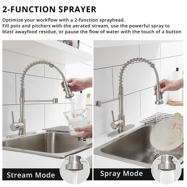 Alt view image 3 of 6 - Kitchen Faucets with Deck Plate,Contemporary Single Handle Stainless Steel Brushed Nickel Pull Down Kitchen Sink Faucets
