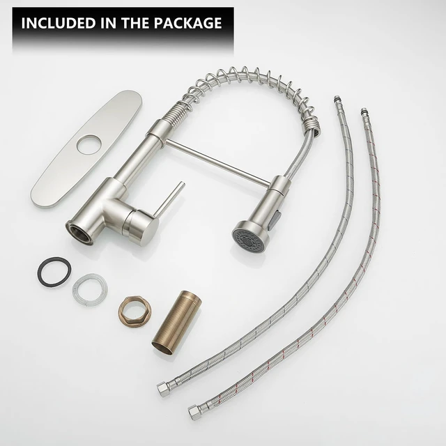 Alt view image 5 of 6 - Kitchen Faucets with Deck Plate,Contemporary Single Handle Stainless Steel Brushed Nickel Pull Down Kitchen Sink Faucets