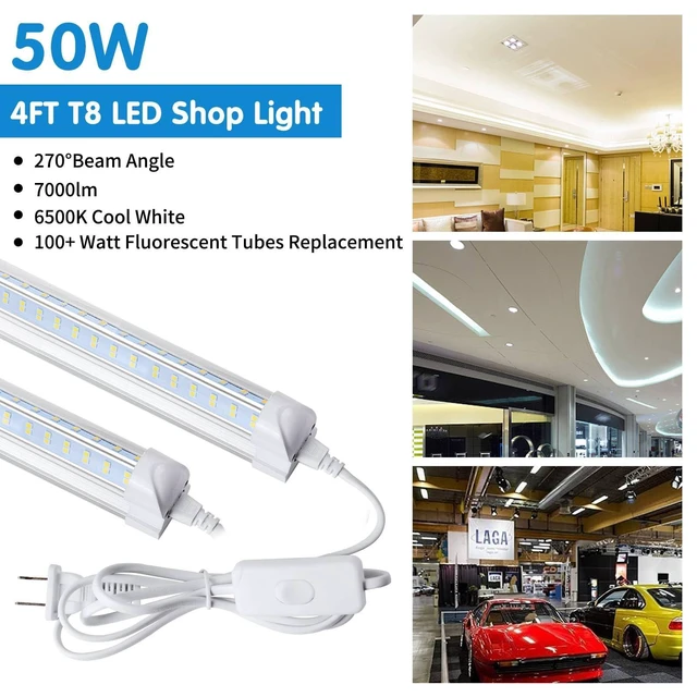 Alt view image 2 of 6 - Led Shop Lights,Led Shop Lights 4FT 50W 6500K 7000LM Clear White,Shop Light 4FT 110V Linkable Integrated V-Shape for Shop Garage,Warehouse,Workbench and Workshop Commercial Bay Lighting(4-Pack)