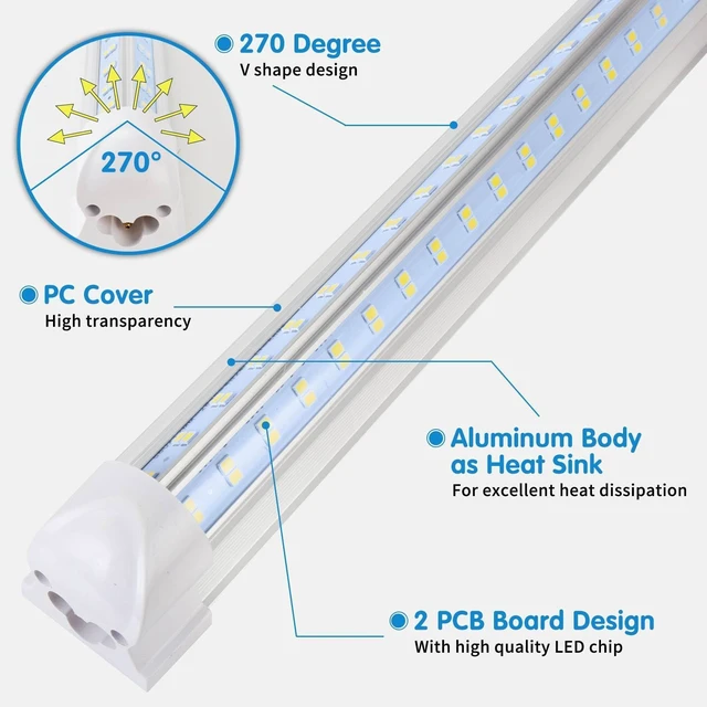 Alt view image 4 of 6 - Led Shop Lights,Led Shop Lights 4FT 50W 6500K 7000LM Clear White,Shop Light 4FT 110V Linkable Integrated V-Shape for Shop Garage,Warehouse,Workbench and Workshop Commercial Bay Lighting(4-Pack)