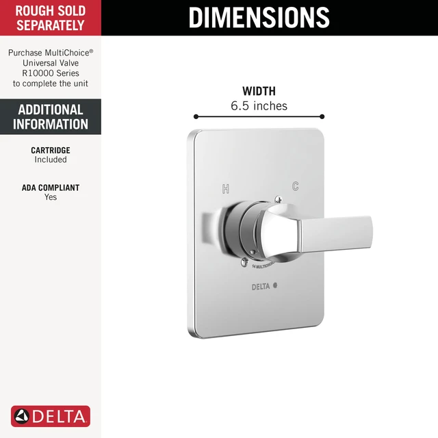 Alt view image 3 of 5 - Velum 14 Series Single-Function Valve Trim Kit, Chrome Handle Set for Shower Faucet System, Chrome T14037 (Valve Not Included)