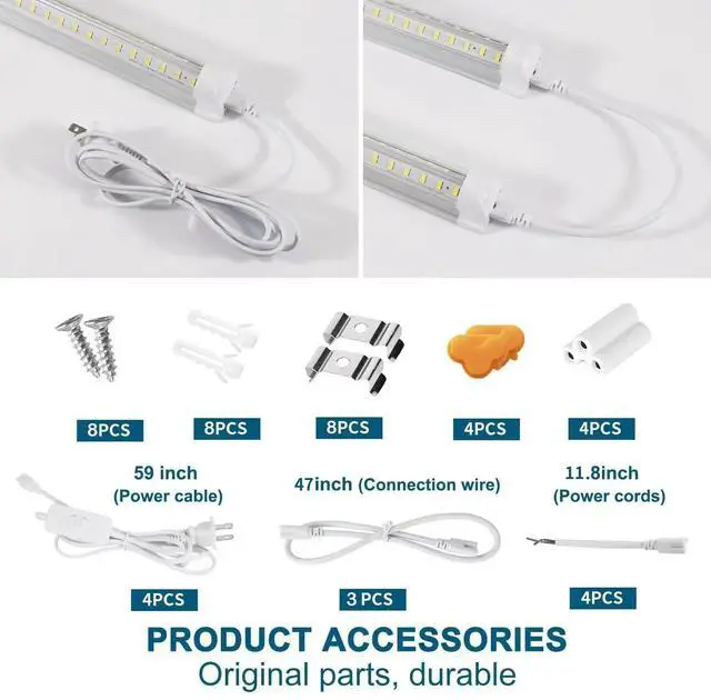 Alt view image 5 of 6 - Led Shop Lights,Led Shop Lights 4FT 50W 6500K 7000LM Clear White,Shop Light 4FT 110V Linkable Integrated V-Shape for Shop Garage,Warehouse,Workbench and Workshop Commercial Bay Lighting(4-Pack)