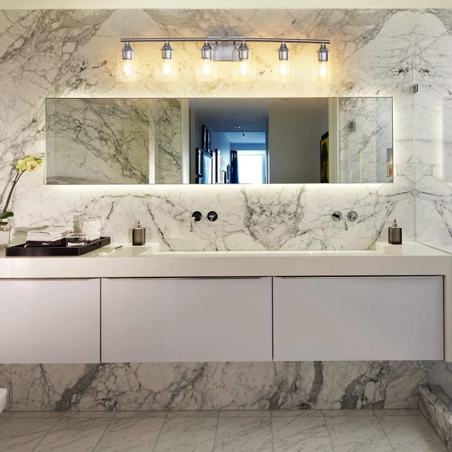 Alt view image 3 of 7 - 6-Light Bathroom Lighting Fixtures Over Mirror,Brushed Nickel Light Fixture Bathroom,Vanity Light with Clear Glass Shade,Modern Wall Lights for Mirror Bedroom Living Hallway