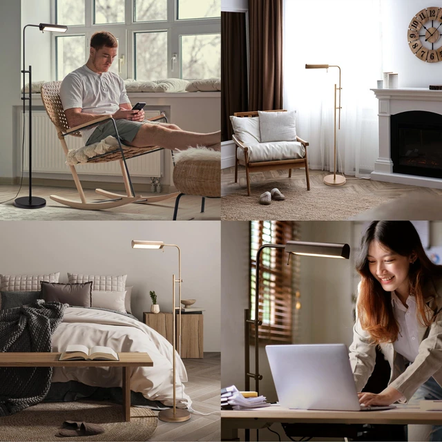Alt view image 7 of 7 - Cedric Adjustable Pharmacy Floor Lamp - Industrial Design for Reading, Crafting, Work - 10W LED, Height 45-61 inches - Ideal for Living Room, Bedside, Office - Black