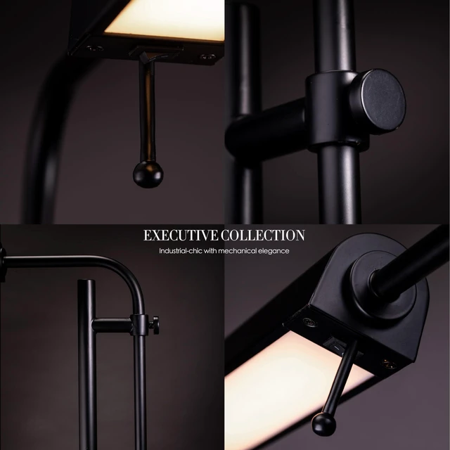 Alt view image 6 of 7 - Cedric Adjustable Pharmacy Floor Lamp - Industrial Design for Reading, Crafting, Work - 10W LED, Height 45-61 inches - Ideal for Living Room, Bedside, Office - Black