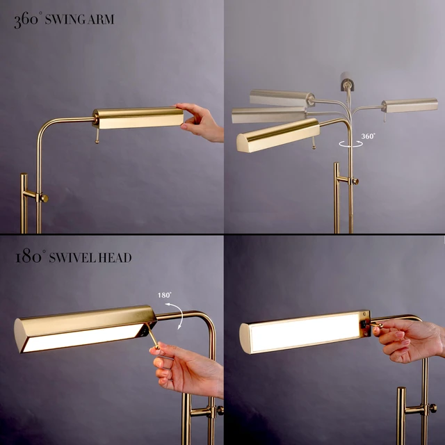 Alt view image 4 of 7 - Cedric Adjustable Pharmacy Floor Lamp - Industrial Design for Reading, Crafting, Work - 10W LED, Height 45-61 inches - Ideal for Living Room, Bedside, Office - Antique Brass (Gold)
