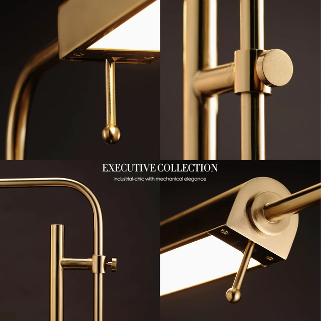 Alt view image 6 of 7 - Cedric Adjustable Pharmacy Floor Lamp - Industrial Design for Reading, Crafting, Work - 10W LED, Height 45-61 inches - Ideal for Living Room, Bedside, Office - Antique Brass (Gold)