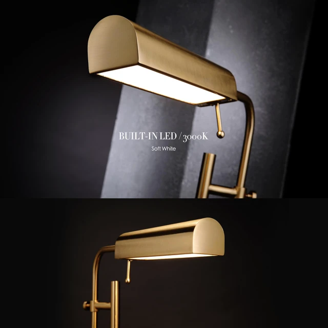 Alt view image 5 of 7 - Cedric Adjustable Pharmacy Floor Lamp - Industrial Design for Reading, Crafting, Work - 10W LED, Height 45-61 inches - Ideal for Living Room, Bedside, Office - Antique Brass (Gold)
