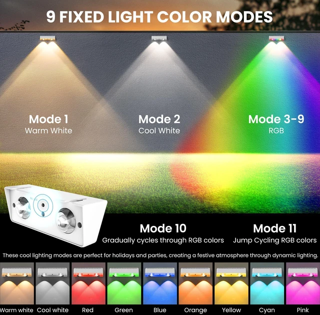 Alt view image 3 of 7 - Solar Fence Lights Outdoor, 9 Fixed Colors Color Changing Fence Solar Lights Outdoor Waterproof IP65, LED Deck Lighting for Backyard Wall Step Patio Railing Pool Porch (16 Pack)