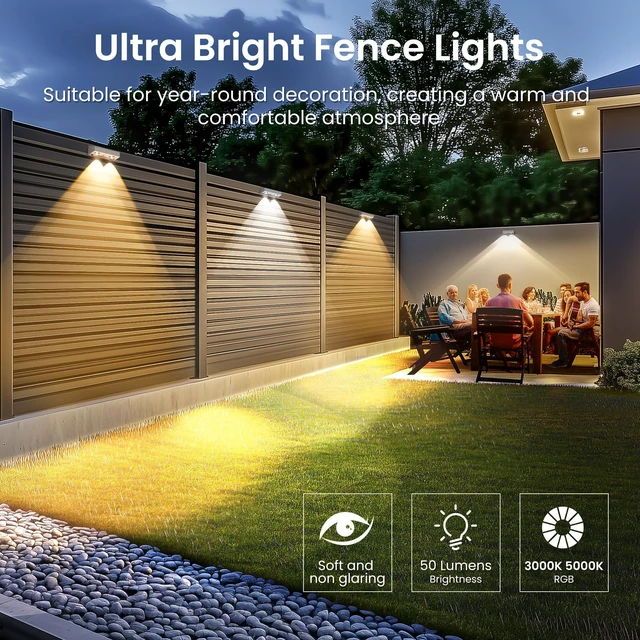 Alt view image 4 of 7 - Solar Fence Lights Outdoor, 9 Fixed Colors Color Changing Fence Solar Lights Outdoor Waterproof IP65, LED Deck Lighting for Backyard Wall Step Patio Railing Pool Porch (16 Pack)