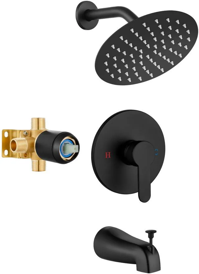 Main image of Shower Faucet Set with Tub Spout,8" Bathtub Faucet-Matte Black Male Threads Rough-In Valve,Round Head Shower System,Tub and Shower Kit Set