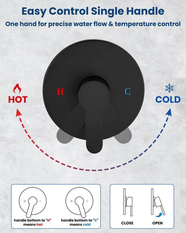 Alt view image 5 of 7 - Shower Faucet Set with Tub Spout,8" Bathtub Faucet-Matte Black Male Threads Rough-In Valve,Round Head Shower System,Tub and Shower Kit Set