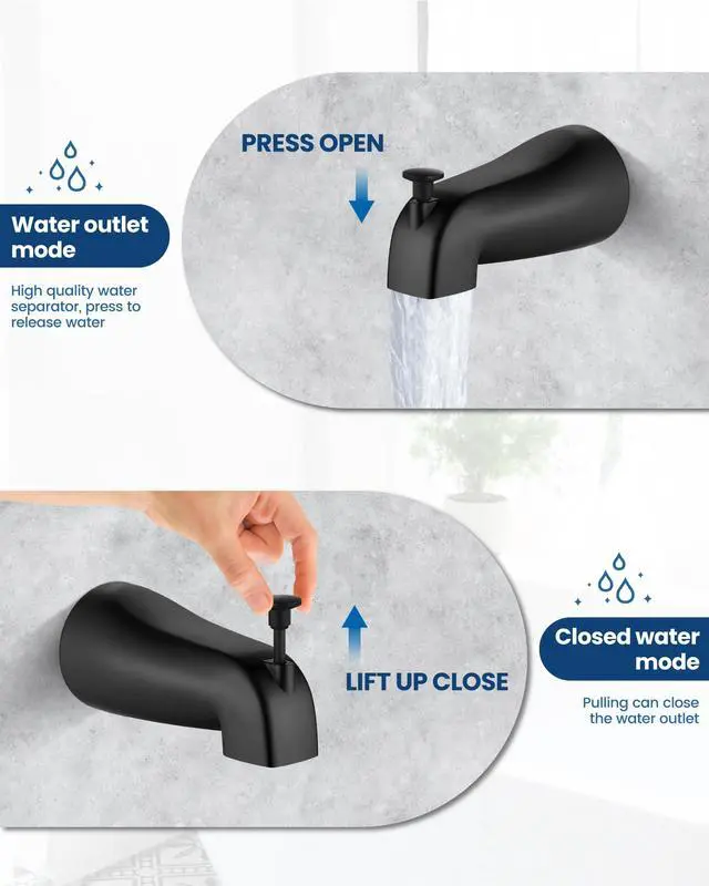 Alt view image 6 of 7 - Shower Faucet Set with Tub Spout,8" Bathtub Faucet-Matte Black Male Threads Rough-In Valve,Round Head Shower System,Tub and Shower Kit Set