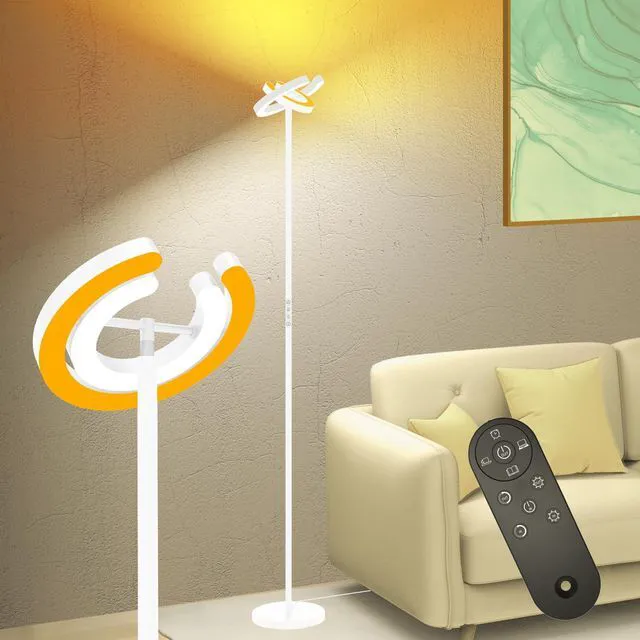 Main image of Torchiere Floor Lamp for Bedroom, 75.5 Inch Tall Corner Standing Lamp for Living Room with Rotatable Ring Lights, 36W Bright Dimmable LED Floor Light with Remote Control for Reading Office
