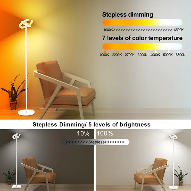 Alt view image 6 of 6 - Torchiere Floor Lamp for Bedroom, 75.5 Inch Tall Corner Standing Lamp for Living Room with Rotatable Ring Lights, 36W Bright Dimmable LED Floor Light with Remote Control for Reading Office