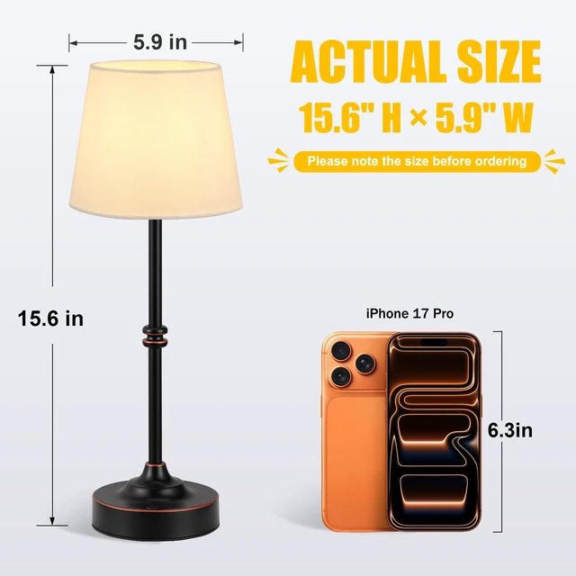 Alt view image 3 of 7 - Rechargeable Cordless Table Lamp Antique Black - 2 Pack 4000mAh Battery Operated Lamp, 3000K Warm Light, Touch Control Stepless Dimming, for Bedside, Dining Table, Home Decor