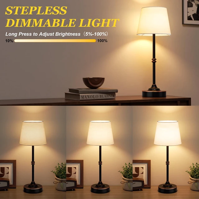Alt view image 4 of 7 - Rechargeable Cordless Table Lamp Antique Black - 2 Pack 4000mAh Battery Operated Lamp, 3000K Warm Light, Touch Control Stepless Dimming, for Bedside, Dining Table, Home Decor