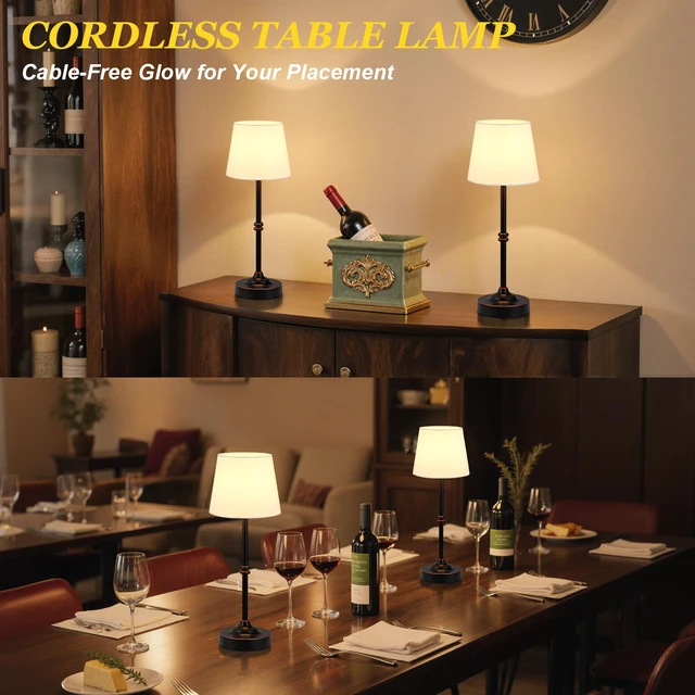 Alt view image 6 of 7 - Rechargeable Cordless Table Lamp Antique Black - 2 Pack 4000mAh Battery Operated Lamp, 3000K Warm Light, Touch Control Stepless Dimming, for Bedside, Dining Table, Home Decor