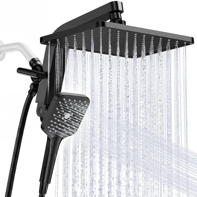 Main image of ® 12" XXL Rainfall Shower Head with Handheld Combo Set, Matte Black High Pressure, Magnetic Docking, Air-Infusion Tech, Anti-Leak One-Piece Design, Dual Square Showerhead