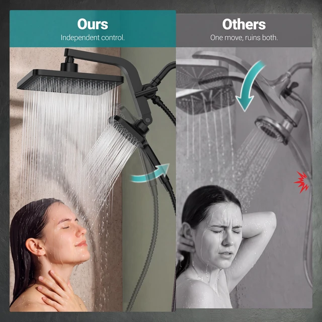 Alt view image 6 of 7 - ® 12" XXL Rainfall Shower Head with Handheld Combo Set, Matte Black High Pressure, Magnetic Docking, Air-Infusion Tech, Anti-Leak One-Piece Design, Dual Square Showerhead
