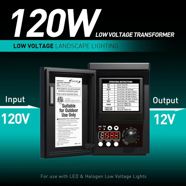 Alt view image 6 of 7 - 120 Watt Power Pack with Sensor and Weather Shield for Low Voltage Landscape Lighting Spotlight Outdoor Transformer 120V Input 12V Output 8100-9120-01