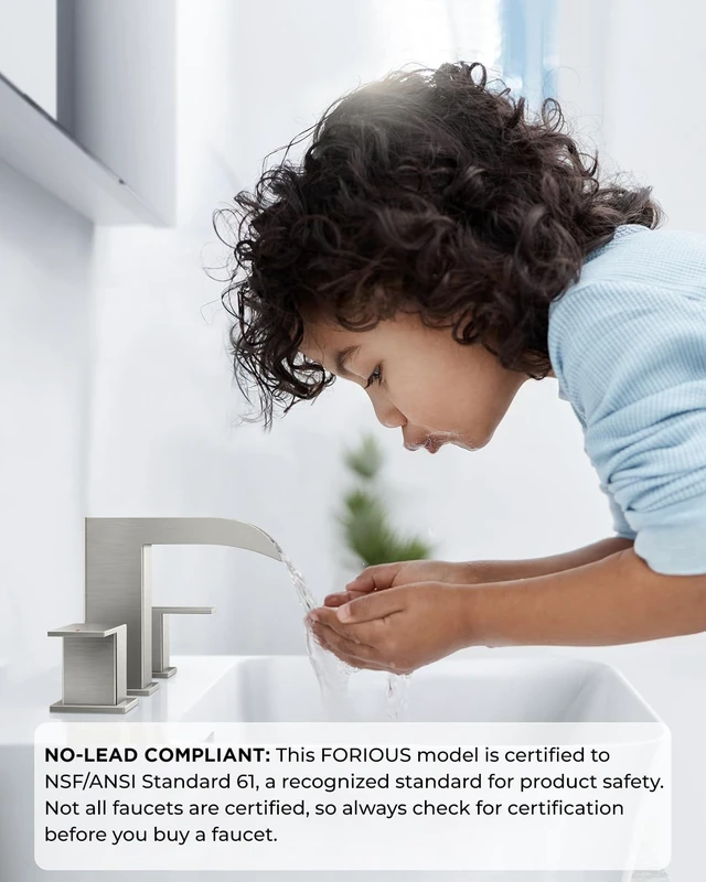 Alt view image 4 of 7 - Bathroom Faucet 3 Hole 8 Inch Widespread Vanity Sink Brushed Nickel Square Waterfall Bathroom Sink Faucet Two Handles with Pop-up Drain, Lead-Free, for RV Vanity Lavatory and Restroom Basin