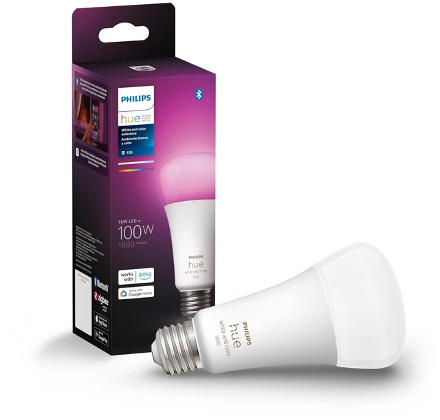 Main image of Smart 100W A21 LED Bulb - White and Color Ambiance Color-Changing Light - 1 Pack - 1600LM - E26 - Indoor - Control with Hue App - Works with Alexa, Google Assistant and Apple Homekit